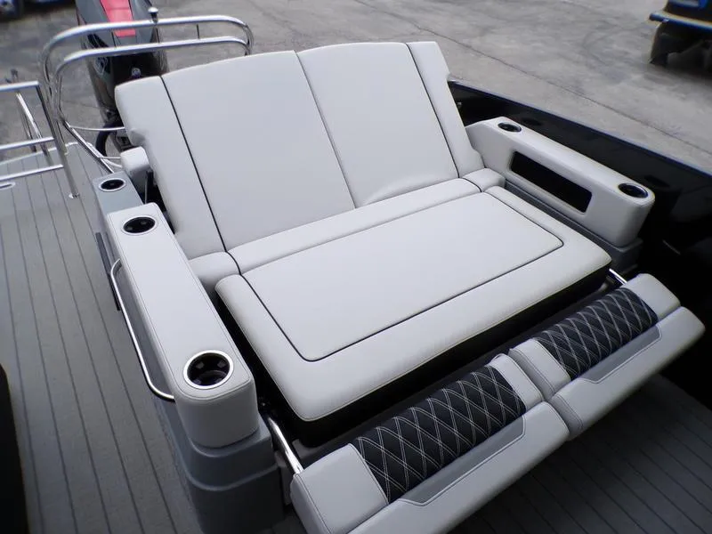 Slide: The Image of Luxury seating on 2025 Godfrey Sanpan 2700 DFLW iMPACT PLUS pontoon boat. - 17