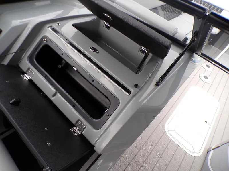 Slide: The Image of 2025 Godfrey Sanpan 2700 DFLW boat interior storage compartment detail. - 26