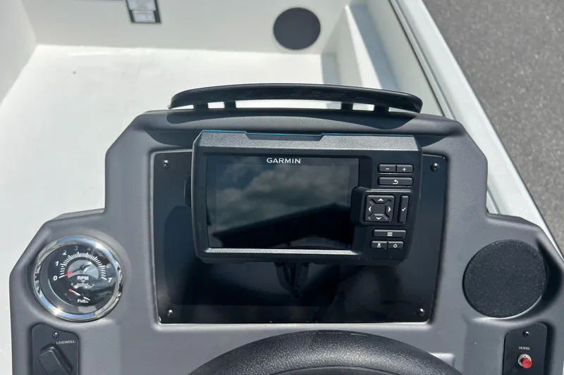 Slide: The Image of Dashboard of 2025 Avid 18SC Rouge boat with Garmin navigation system. - 10