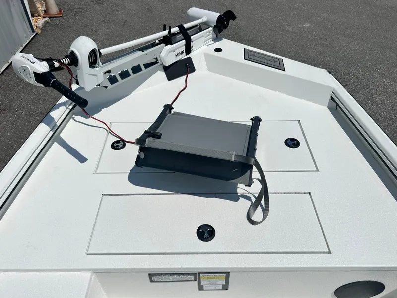 Slide: The Image of Avid 18SC Rouge 2025 boat deck with mounted trolling motor. - 5