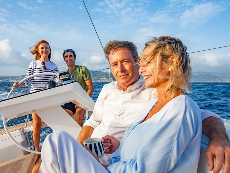 Slide: The Image of Group enjoying sailing on 2025 Hanse 510 yacht, sunny day at sea. - 28