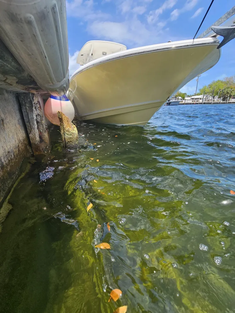 Slide: The Image of Tidewater 250 CC Adventure 2013 boat docked in clear water under a blue sky. - 42