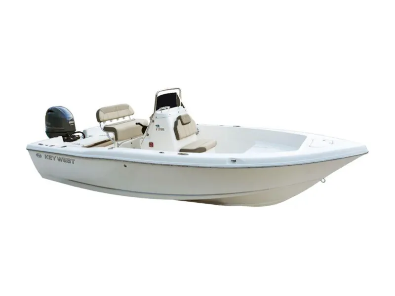 Slide: The Image of 2025 Key West 179 FS boat with outboard motor, side view. - 14
