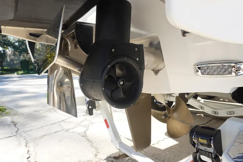 Slide: The Image of 2025 Malibu Wakesetter 25 LSV boat propeller and rudder detail. - 8