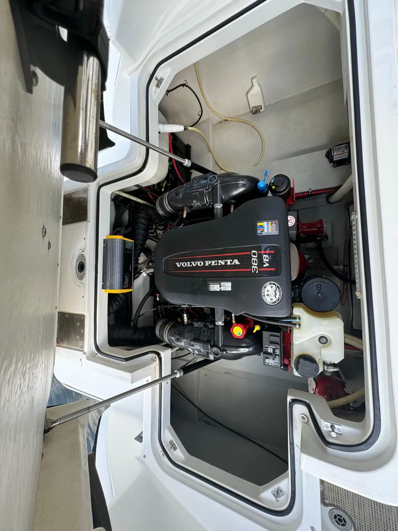 Slide: The Image of 2015 Cobalt R7 boat engine compartment with Volvo Penta motor. - 20