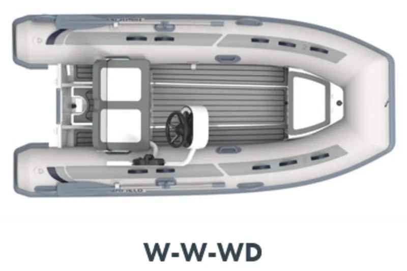 Slide: The Image of Top view of 2025 Highfield CL360 inflatable boat with steering console. - 4