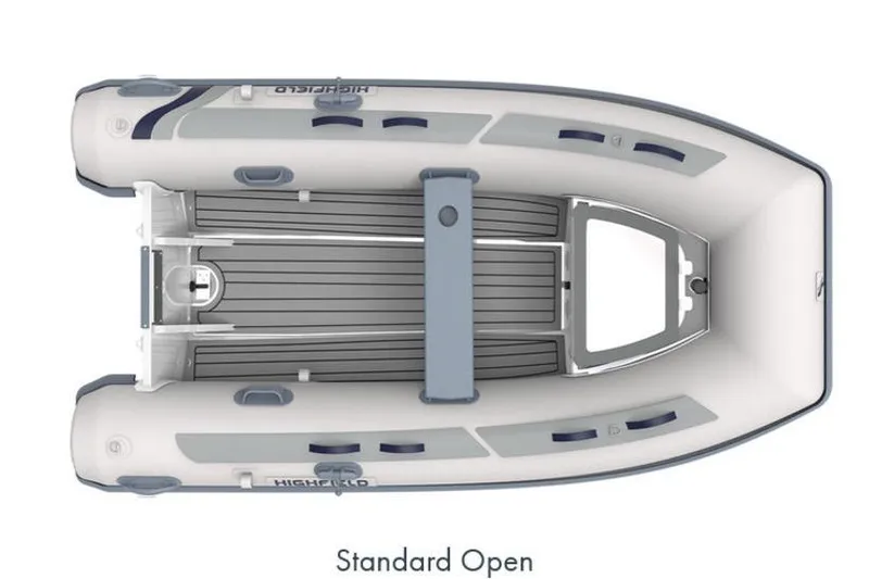 Slide: The Image of 2025 Highfield CL340 inflatable boat, top view, standard open design. - 2