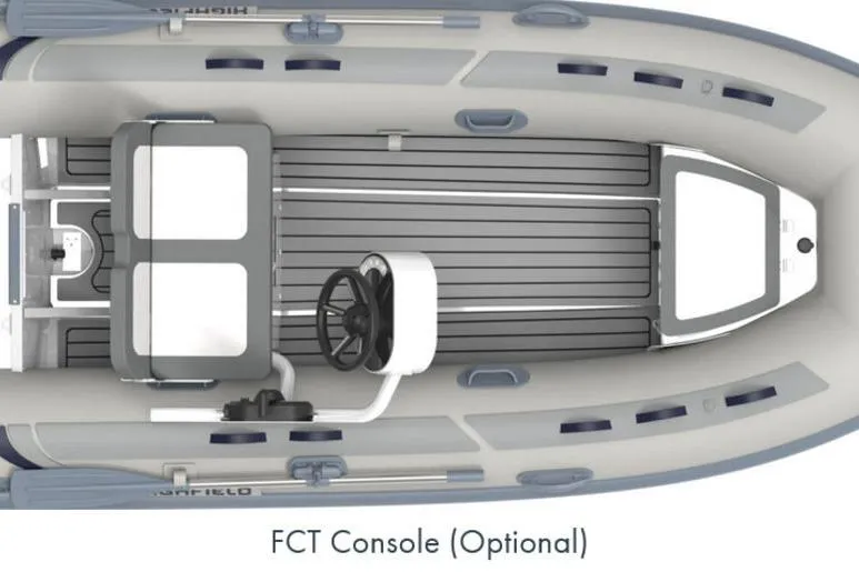 The Image of 2025 Highfield CL380 boat with optional FCT console, top view. - 2