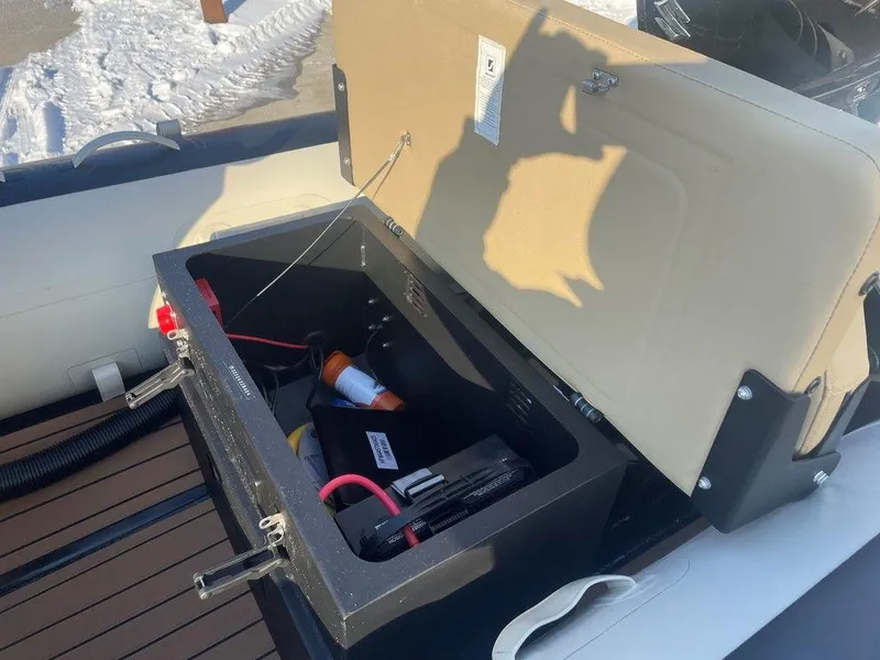 Slide: The Image of 2025 Highfield CL360 GT SE inflatable boat parked outdoors in winter setting. - 10