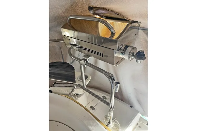 Slide: The Image of Stainless steel grill on a 1999 Hunter 380 sailboat deck. - 34