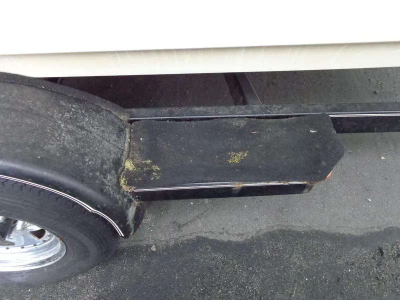 Slide: The Image of Trailer step of a 1998 Malibu Sunsetter VLX, showing wear and moss growth. - 29