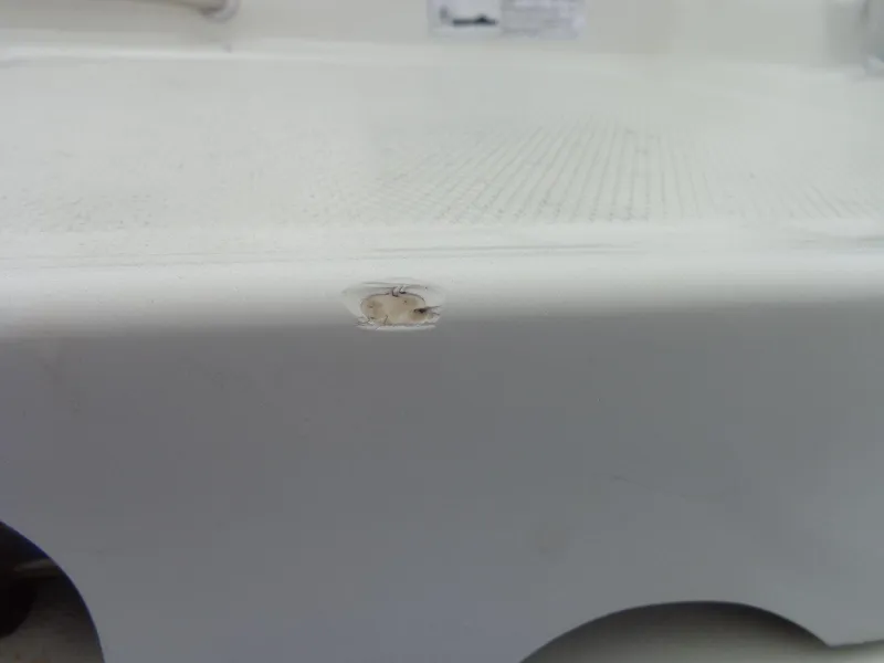 Slide: The Image of Close-up of a small chip on a 2007 Sea Ray 200 Sundeck boat surface. - 23