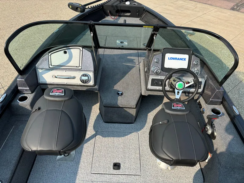 Slide: The Image of 2024 Ranger VS1782SC Angler boat interior with dual seats and navigation system. - 4