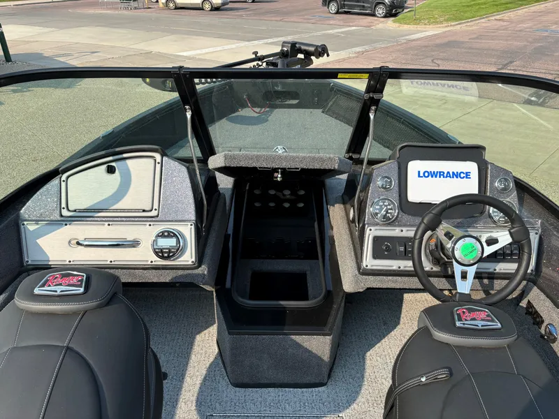 Slide: The Image of 2024 Ranger VS1782SC Angler boat dashboard with Lowrance electronics and steering wheel. - 5