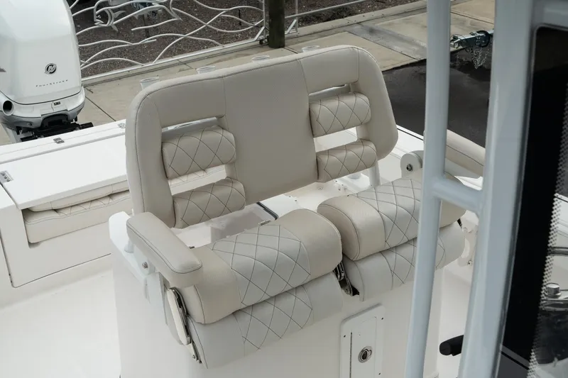 Slide: The Image of 2023 Blue Wave 2600 Makaira boat seating with diamond-stitched upholstery. - 18