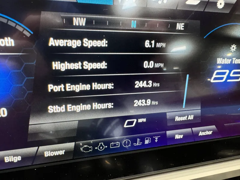 Slide: The Image of Yamaha Boats 2022 255XD dashboard displaying speed and engine hours. - 12