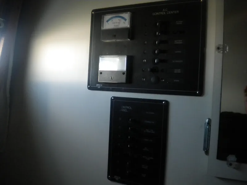 Slide: The Image of Electrical control panel on a 1968 Bertram 31 Bahia Mar boat. - 16