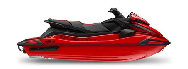 Slide: The Image of 2025 Yamaha WaveRunner VX® Deluxe with Audio, sleek red design, side view. - 1