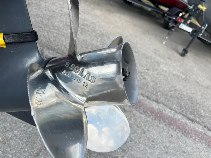 Slide: The Image of Close-up of a Solas propeller on a 2016 Ranger RT 178 Tournament edition boat. - 20
