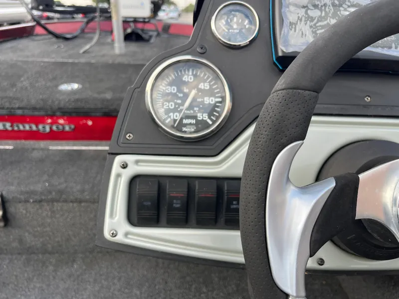Slide: The Image of Dashboard of 2016 Ranger RT 178 Tournament edition boat with speedometer and steering wheel. - 39