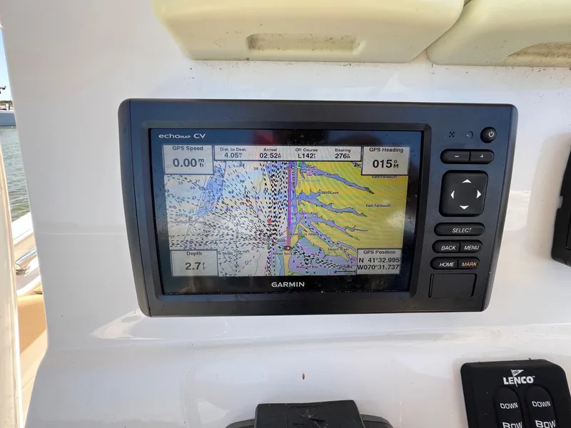 Slide: The Image of Garmin GPS display on 2018 Pioneer 222 Islander boat dashboard, showing navigation map. - 8