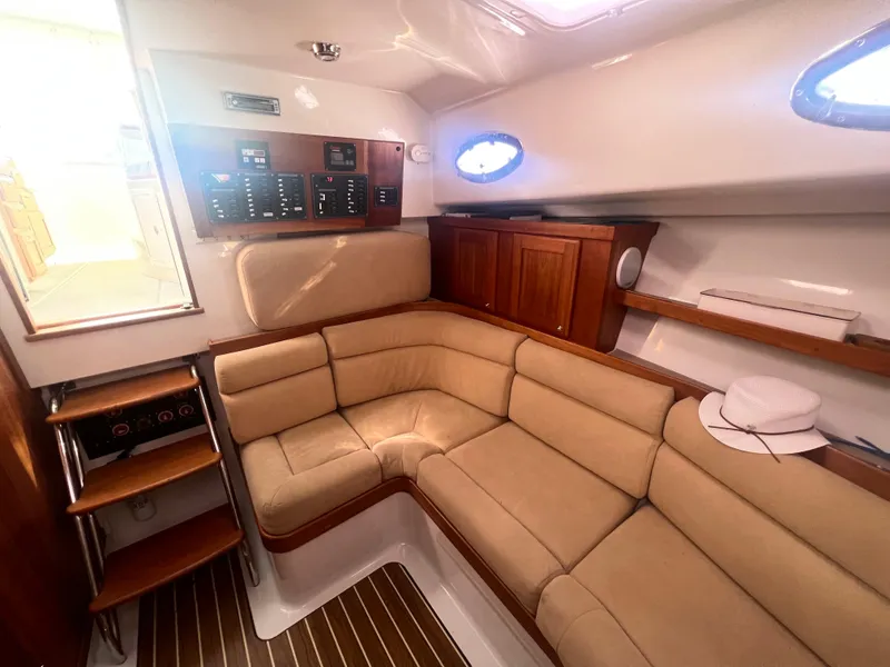 Slide: The Image of Interior view of 2007 Back Cove 33 boat with windows and navigation equipment. - 7
