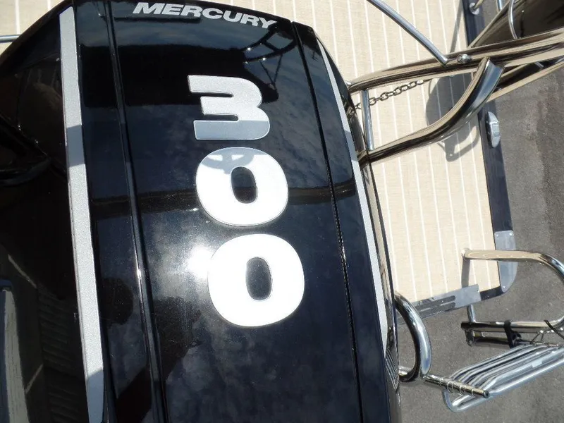 Slide: The Image of Mercury 300 outboard engine on 2021 Harris Solstice 250 SL boat. - 2
