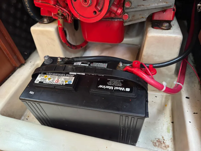 Slide: The Image of Battery and engine compartment of a 2001 Beneteau Oceanis 331 sailboat. - 25