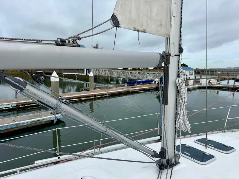 Slide: The Image of Beneteau Oceanis 331 sailboat docked at marina, 2001 model, overcast sky. - 3