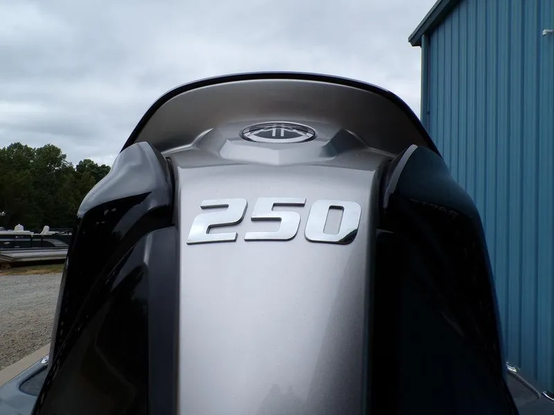 Slide: The Image of 2025 Skeeter ZXR21 boat engine with "250" horsepower marking. - 19