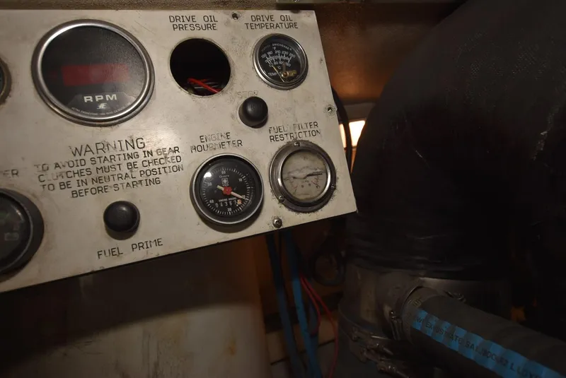 Slide: The Image of Control panel of a 1997 Viking 50 Convertible boat engine room. - 34