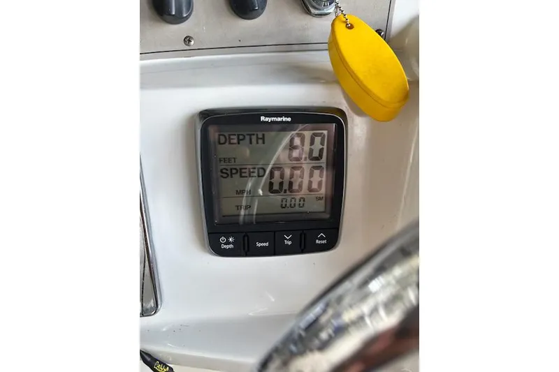 Slide: The Image of Raymarine display on 2001 Carver 356 Motor Yacht showing depth and speed. - 10