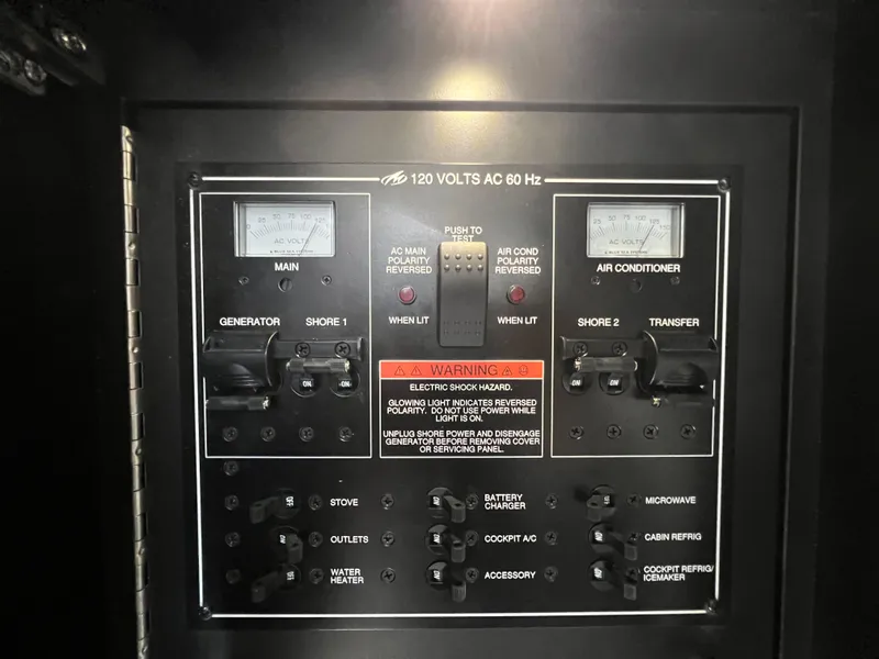 Slide: The Image of Electrical control panel of a 2017 Monterey 355 Sport Yacht. - 44
