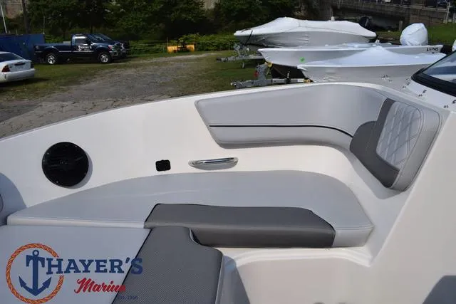 Slide: The Image of 2025 Bayliner VR5 Bowrider interior seating at Thayer's Marine. - 10