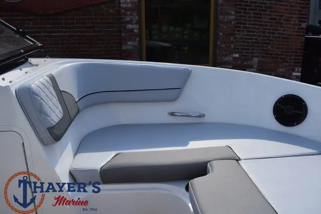 Slide: The Image of 2025 Bayliner VR5 Bowrider Outboard interior seating, featuring modern design and comfort. - 11