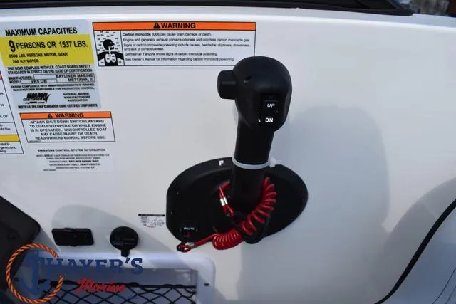 Slide: The Image of Bayliner VR5 Bowrider 2025 control panel with throttle and safety warnings. - 30