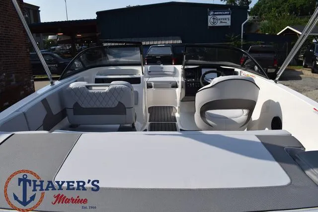 Slide: The Image of 2025 Bayliner VR5 Bowrider Outboard interior at Thayer's Marine dealership. - 43