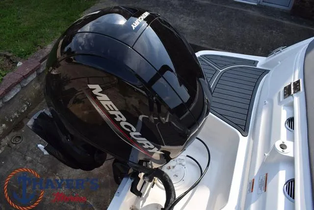 Slide: The Image of 2025 Bayliner VR5 Bowrider with Mercury outboard engine, rear view. - 45