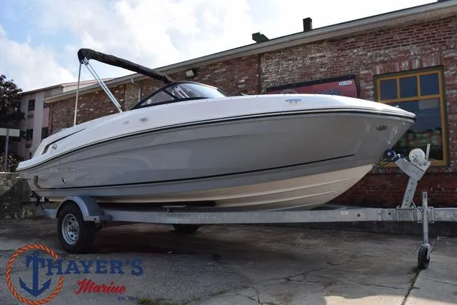 Slide: The Image of 2025 Bayliner VR5 Bowrider Outboard on trailer at Thayer's Marine. - 48