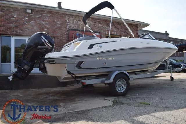 Slide: The Image of 2025 Bayliner VR5 Bowrider Outboard on trailer at Thayer's Marine. - 49