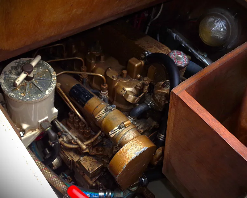 Slide: The Image of Engine compartment of 1983 Pacific Seacraft Crealock 37 sailboat. - 6