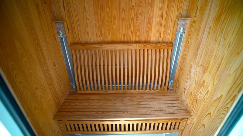 Slide: The Image of Wooden sauna interior with slatted benches, Horizon 136 Premier, 2010 model. - 6