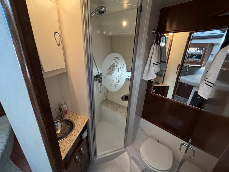 Slide: The Image of Luxurious bathroom in 2008 Carver 360 Sport Sedan yacht with shower and sink. - 46