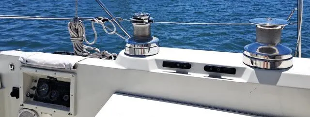 Slide: The Image of Sailing yacht C&C 38 MKIII, 1987 model, with winches and ocean view. - 15