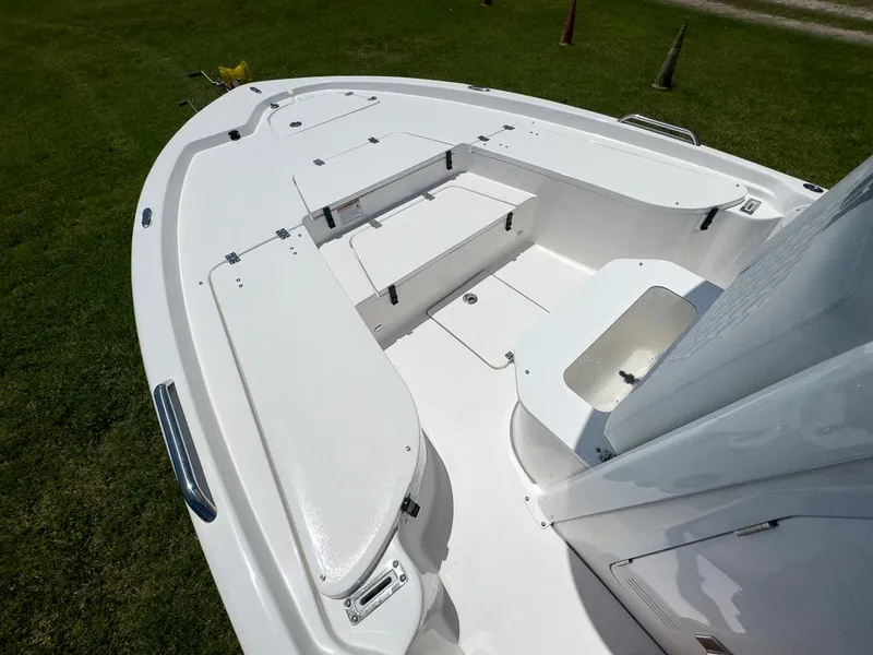 Slide: The Image of 2025 Sea Fox 231 Bay Fox boat deck with storage compartments. - 21