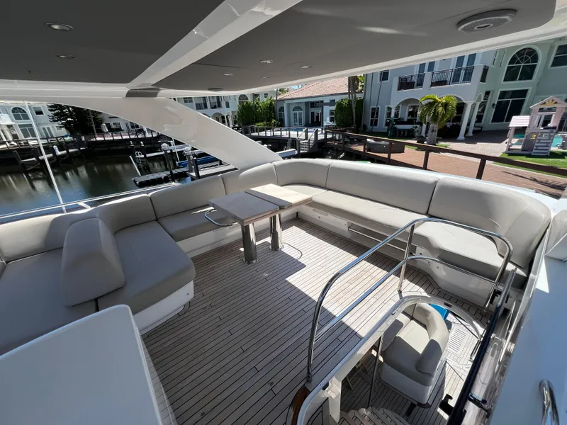 Slide: The Image of Spacious deck of 2018 Princess F55 yacht with elegant seating and table. - 38