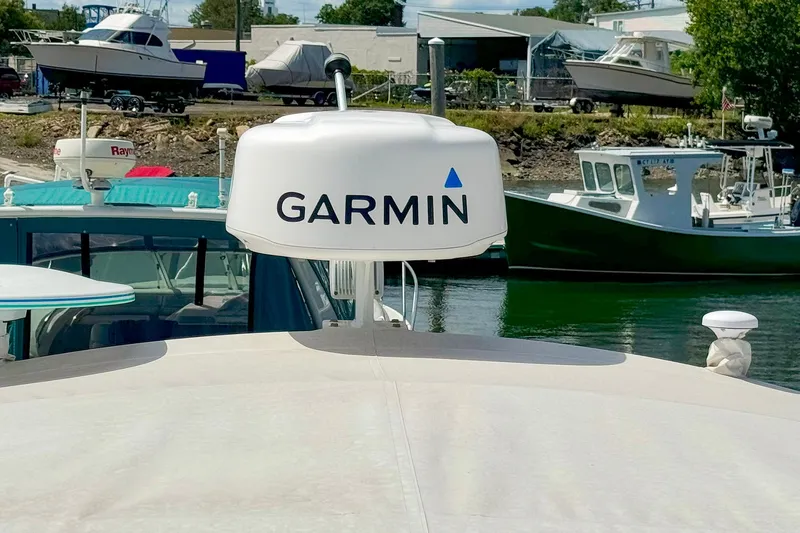 Slide: The Image of Garmin radar on 1995 Grand Banks 38 Eastbay EX boat, docked in marina. - 21