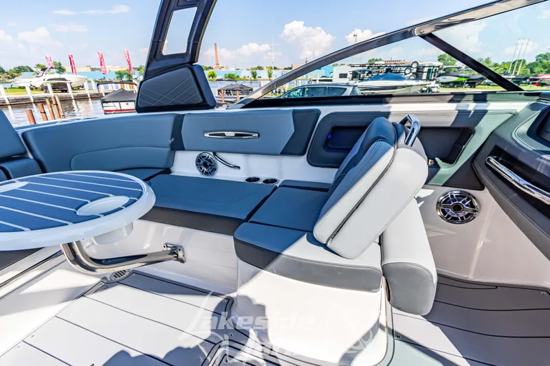 Slide: The Image of 2025 Chaparral 247 SSX boat interior with sleek seating and modern design. - 30