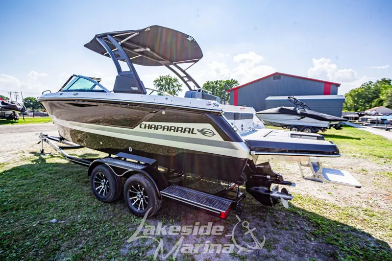 Slide: The Image of 2025 Chaparral 247 SSX boat on trailer at Lakeside Marina. - 7