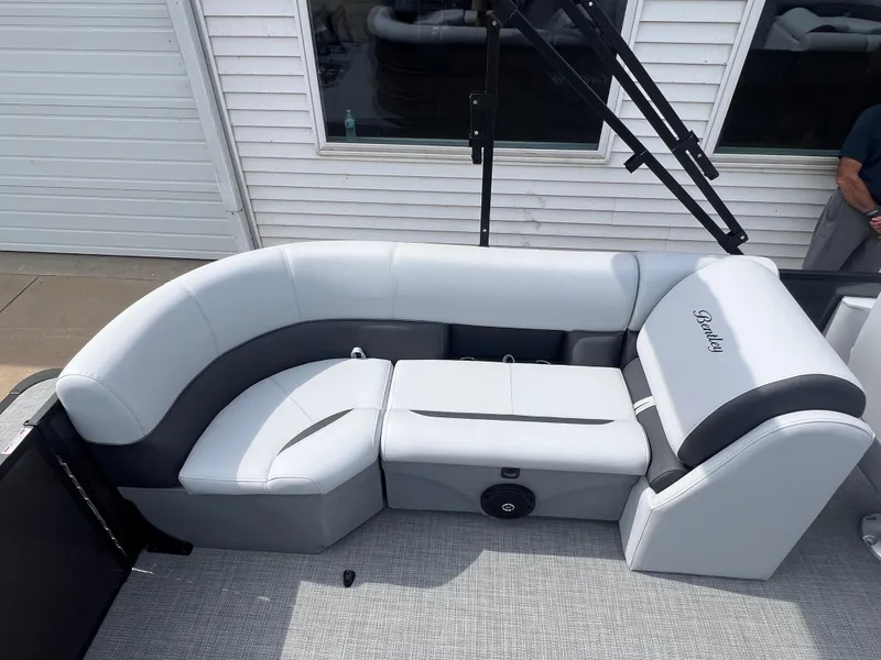 Slide: The Image of 2025 Bentley Pontoons Legacy Navigator seating with sleek, modern design and comfortable upholstery. - 18